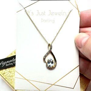 White Diamond Blue Topaz Gold Plated Sterling Silver Pendant 18 Inch Necklace